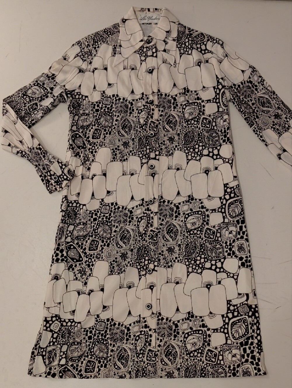 True Vintage Leo Narducci Mod 70s Black & White Long Sleeve Shirt Dress Not Perf - Picture 8 of 16